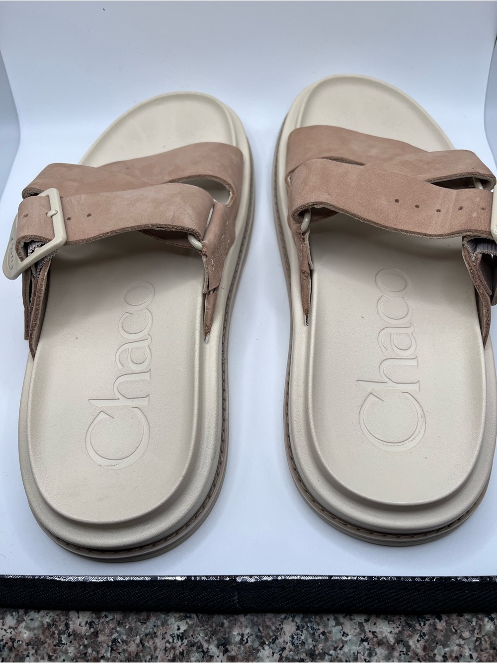 Chaco Townes Slide Leather Sandals in Angora Beige Tan - Size 6 Women's